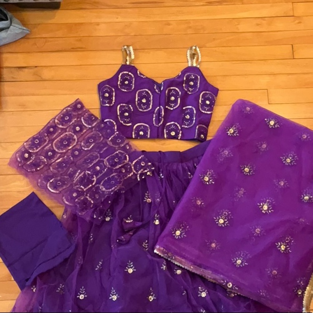 Purple Embroidered Lehenga Set